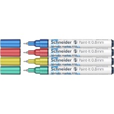 Akrilmarker készlet, 0,8 mm, SCHNEIDER "Paint-It 010", 4 különböző metálszín