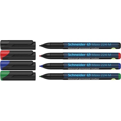 Alkoholos marker készlet, OHP, 1 mm, SCHNEIDER "Maxx 224 M", 4 különböző szín