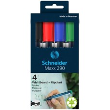 Tábla- és flipchart marker készlet, 2-3 mm, kúpos, SCHNEIDER "Maxx 290", 4 különböző szín