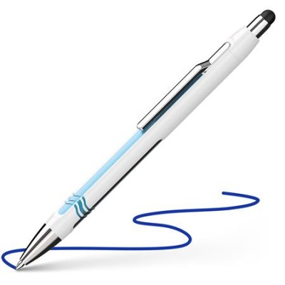 Golyóstoll, 0,7 mm, nyomógombos, érintőképernyőhöz, fehér-kék tolltest, SCHNEIDER "Epsilon Touch XB", kék