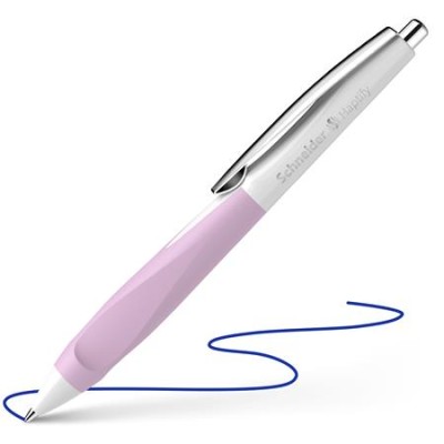 Golyóstoll, 0,5 mm, nyomógombos, fehér-rózsaszín tolltest, SCHNEIDER "Haptify", kék