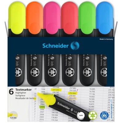 Szövegkiemelő készlet, 1-5 mm, SCHNEIDER "Job 150", 6 különböző szín