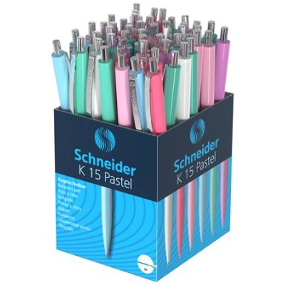 Golyóstoll, 0,5 mm, nyomógombos, vegyes pasztell tolltest, SCHNEIDER "K15", kék