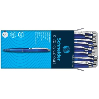 Golyóstoll, 0,5 mm, nyomógombos, SCHNEIDER "K20 Icy", kék
