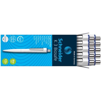 Golyóstoll, 0,5 mm, nyomógombos, SCHNEIDER "K3 Biosafe", kék