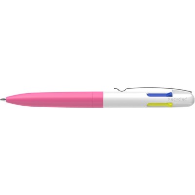 Golyóstoll, 0,5 mm, nyomógombos, négyszínű, SCHNEIDER "Take 4 Neon", rózsaszín-fehér