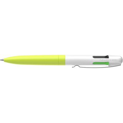Golyóstoll, 0,5 mm, nyomógombos, négyszínű, SCHNEIDER "Take 4 Neon", sárga-fehér