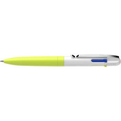 Golyóstoll, 0,5 mm, nyomógombos, négyszínű, SCHNEIDER "Take 4 Neon", sárga-fehér