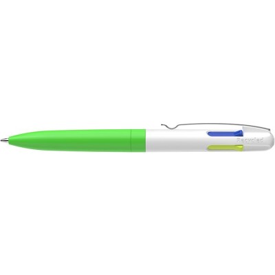 Golyóstoll, 0,5 mm, nyomógombos, négyszínű, SCHNEIDER "Take 4 Neon", zöld-fehér