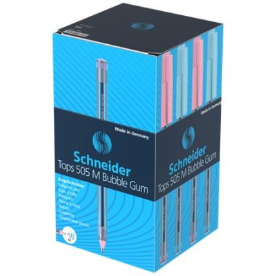 Golyóstoll, 0,5 mm, kupakos, SCHNEIDER "Tops 505 M Bubble Gum" kék, limitált kiadás