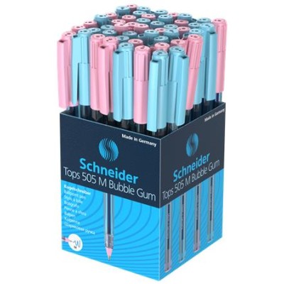 Golyóstoll, 0,5 mm, kupakos, SCHNEIDER "Tops 505 M Bubble Gum" kék, limitált kiadás