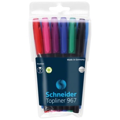 Tűfilc készlet, 0,4 mm, SCHNEIDER "Topliner 967", 6 különböző szín