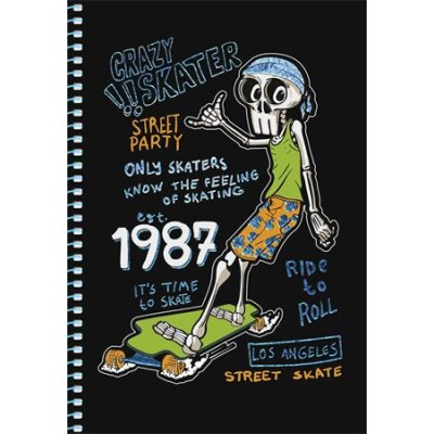 Spirálfüzet, A5, kockás, 80 lap, SHKOLYARYK " Skate board", vegyes