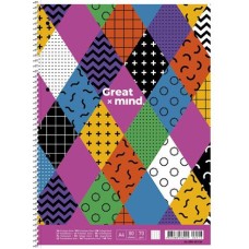 Spirálfüzet, A4+, kockás, 80 lap, SHKOLYARYK "Great Mind", vegyes