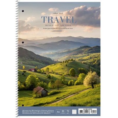 Spirálfüzet, A4+, kockás, 80 lap, SHKOLYARYK "Travel", vegyes