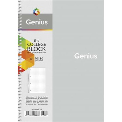 Spirálfüzet, B5, kockás, 80 lap, SHKOLYARYK "Genius", vegyes