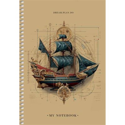 Spirálfüzet, A5, sima, 96 lap, SHKOLYARYK "Sailor", vegyes