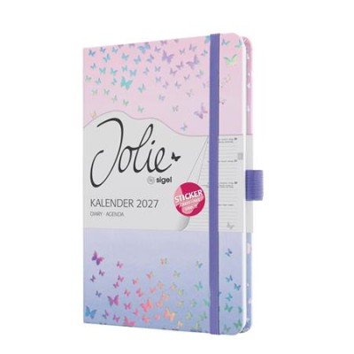 Naptár, A5, heti, 2027, kemény borító, SIGEL "Jolie", Butterfly Confetti Candy