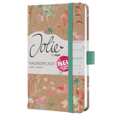 Naptár, A6, heti, 2027, kemény borító, SIGEL "Jolie", Green Floral Serenity