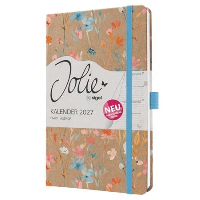 Naptár, A5, heti, 2027, kemény borító, SIGEL "Jolie", Blue Floral Serenity