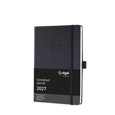 Naptár, A5, heti, 2027, kemény borító, SIGEL "Conceptum", fekete