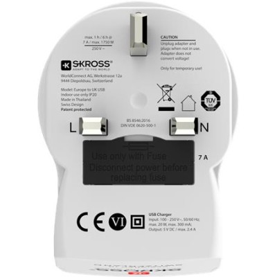Adapter, Egyesült Királyságba utazóknak, USB, földelt, SKROSS