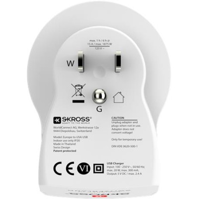 Adapter, Egyesült Államokba utazóknak, USB, földelt, SKROSS