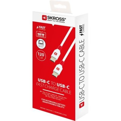 USB kábel, USB-C - USB-C, 1,2m, 100W, SKROSS, fehér