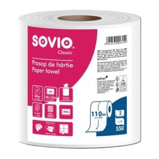Törlőpapír, tekercses, 110 m, 20 cm átmérő, 2 rétegű, SOVIO, hófehér