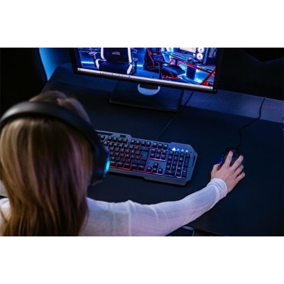 Billentyűzet, vezetékes, gaming, fém, USB, HUN, SPEEDLINK "LUNERA RGB Rainbow", fekete