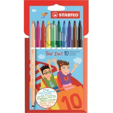 Filctoll készlet, 0,5-2 mm, kétvégű, STABILO "Trio 2 in 1", 10 különböző szín