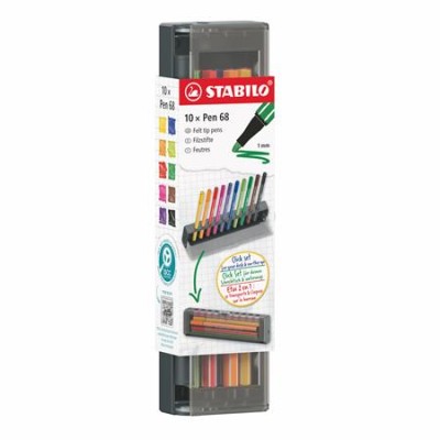 Filctoll készlet, 1 mm, STABILO "Pen 68", 10 db-os asztali készlet