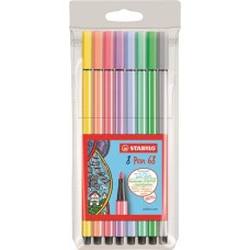 Filctoll készlet, 1 mm, STABILO "Pen 68", 8 pasztell szín