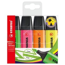 Szövegkiemelő készlet, 2-5 mm, STABILO "BOSS original", 4 különböző szín