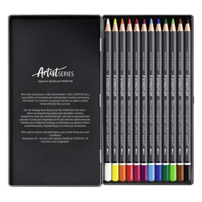 Akvarell színes ceruza készlet, hatszögletű, fémdobozos, STAEDTLER "Mars® Lumograph® 104", 12 különböző szín