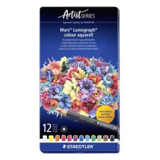 Akvarell színes ceruza készlet, hatszögletű, fémdobozos, STAEDTLER "Mars® Lumograph® 104", 12 különböző szín