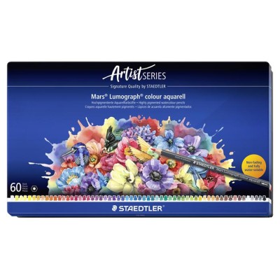 Akvarell színes ceruza készlet, hatszögletű, fémdobozos, STAEDTLER "Mars® Lumograph® 104", 60 különböző szín