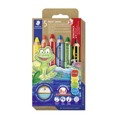 Színes ceruza készlet, grafitceruzával, hegyezővel,  jumbo, STAEDTLER "Noris® junior 140", 5+1 szín