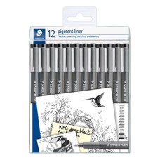 Tusfilc készlet, 12 különböző vonalvastagság, STAEDTLER "Pigment Liner 308", fekete
