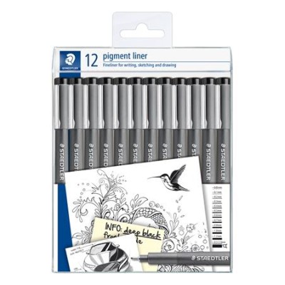 Tusfilc készlet, 12 különböző vonalvastagság, STAEDTLER "Pigment Liner 308", fekete
