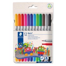 Filctoll készlet, 1-3 mm, kétvégű, kimosható, STAEDTLER "Noris® 320, 12 különböző szín