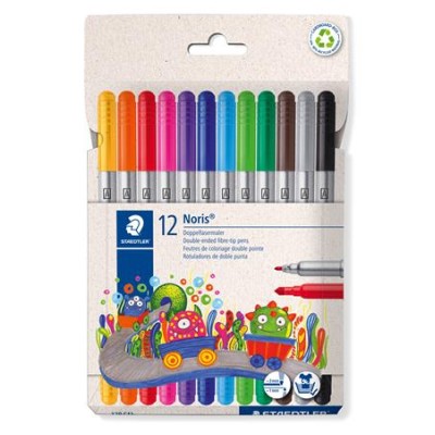 Filctoll készlet, 1-3 mm, kétvégű, kimosható, STAEDTLER "Noris® 320, 12 különböző szín