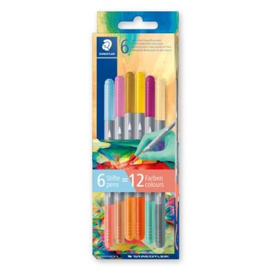 Filctoll készlet, 1/3 mm, kétvégű, kimosható, STAEDTLER® "3280", Multiverzum 2, 6 különböző szín