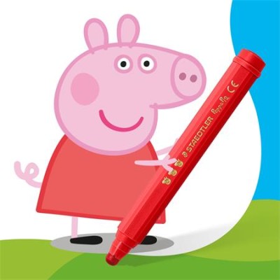 Filctoll készlet, 2,5 mm, kimosható, jumbo, STAEDTLER „Noris® junior 329”, Peppa malac, 12 szín