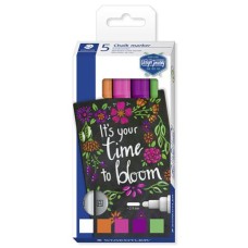 Krétamarker készlet, 2,4 mm, kúpos, STAEDTLER "Lumocolor® chalk marker 344", 5 különböző szín