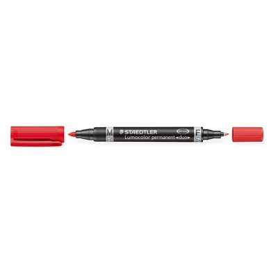 Alkoholos marker, 0,6/1,5 mm, kúpos, kétvégű, STAEDTLER "Lumocolor® duo 348", piros