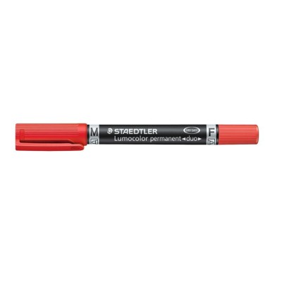 Alkoholos marker, 0,6/1,5 mm, kúpos, kétvégű, STAEDTLER "Lumocolor® duo 348", piros