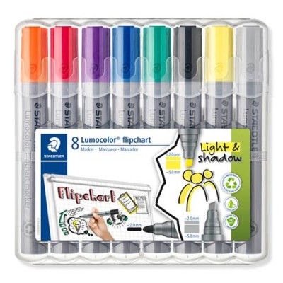Flipchart marker vegyes készlet, 2/2-5 mm, STAEDTLER "Lumocolor® 356", 8 különböző szín