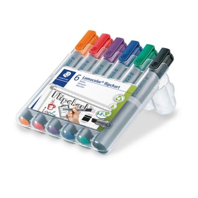 Flipchart marker készlet, 2 mm, kúpos, STAEDTLER "Lumocolor 356", 6 különböző szín