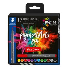 Ecsetirón készlet, STAEDTLER "Pigment brush 371", 12 különböző alapszín